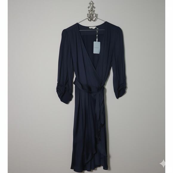 Soaked Studio · XL · Eline Wrap Dress · Viscose Blend · Navy · Puff Sleeve - Picture 1 of 12